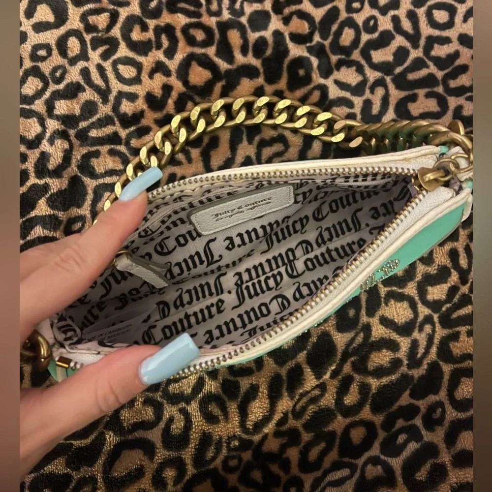 Juicy Couture Y2K Rhinestone Seafoam Green Baguette Shoulder Bag - Picture 11 of 12